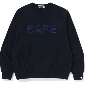 Men Bape Patch Relaxed Fit Crewneck Sweatshirts Navy USA | PJ1665165