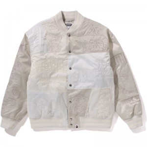 Men Bape Patchwork Varsity Jacket Jackets White USA | YY6771471