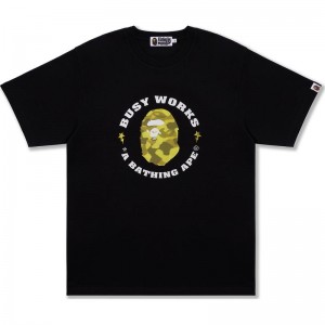 Men Bape Radiation Camo Busy Works Tee Cut And Sewn Black USA | YP4599859