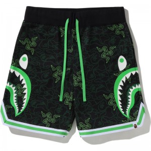 Men Bape Razer X A Bathing Ape Neon Camo Basketball Sweat Shorts Shorts Green USA | QO8715375