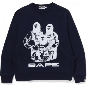 Men Bape Relaxed Fit Crewneck Sweatshirts Navy USA | UO5915095