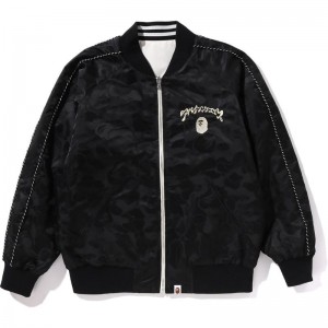 Men Bape Reversible Souvenir Jacket Jackets Black USA | PO8351631