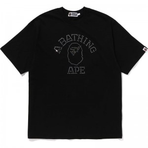 Men Bape Rhinestone College Relaxed Fit Tee Cut And Sewn Black USA | WB7003503