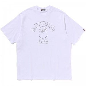 Men Bape Rhinestone College Relaxed Fit Tee Cut And Sewn White USA | XU4637567