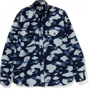 Men Bape Sashiko Camo Loose Fit Shirt Shirts Indigo USA | AN0733873