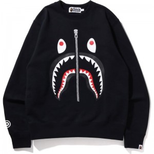 Men Bape Shark Crewneck Sweatshirts Black USA | LF3976996