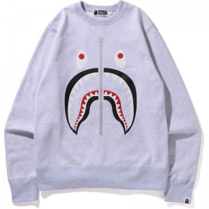 Men Bape Shark Crewneck Sweatshirts Grey USA | KO9853083