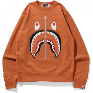 Men Bape Shark Crewneck Sweatshirts Orange USA | IQ2433243