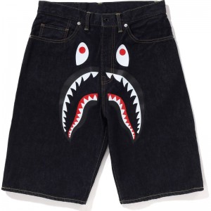 Men Bape Shark Denim Shorts Shorts Indigo USA | PN7680560