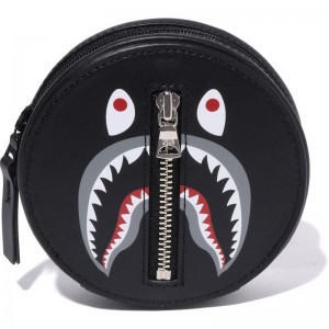 Men Bape Shark Leather Wallet Bags Black USA | YK6344234