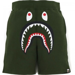 Men Bape Shark Sweat Shorts Shorts Olivedrab USA | EN3128518