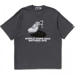 Men Bape Shoes Graphic Tee Cut And Sewn Grey USA | XQ5802682