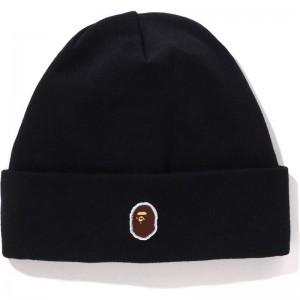 Men Bape Silicon Ape Head Knit Cap Caps Black USA | NV1163213