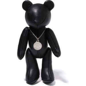 Men Bape Solid Camo Leather Bear Plush Doll 25cm Figure Black USA | AX4640160