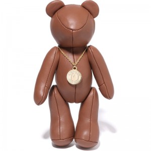 Men Bape Solid Camo Leather Bear Plush Doll 25cm Figure Brown USA | YZ3900490