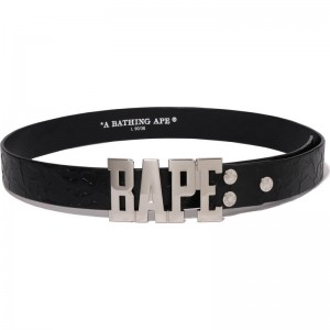 Men Bape Solid Camo Leather Belt Accessories Black USA | VF5988598