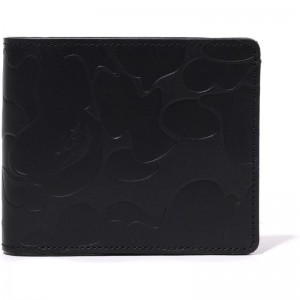 Men Bape Solid Camo Leather Wallet #1 Bags Black USA | HM5798978