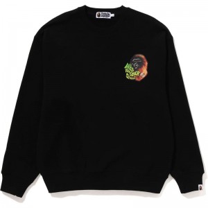 Men Bape Sport Graphic Crewneck Sweatshirts Black USA | VK8519259