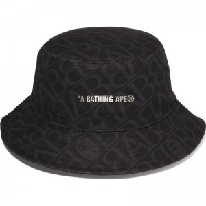 Men Bape Sport Monogram Bucket Hat Caps Black USA | ZA9314734