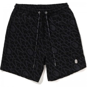 Men Bape Sport Monogram Metal Logo Pin Sweat Shorts Shorts Black USA | XJ7175815