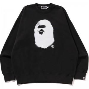 Men Bape Spray Ape Head Garment Dyed Crewneck Sweatshirts Black USA | GG1264624