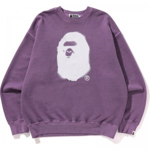 Men Bape Spray Ape Head Garment Dyed Crewneck Sweatshirts Purple USA | LW0238528