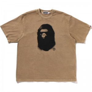 Men Bape Spray Ape Head Garment Dyed Relaxed Fit Tee Cut And Sewn Beige USA | ZG3161311