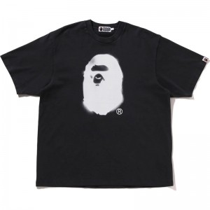 Men Bape Spray Ape Head Garment Dyed Relaxed Fit Tee Cut And Sewn Black USA | AZ9347337