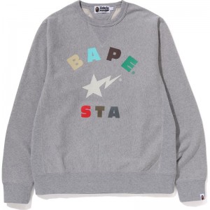 Men Bape Sta Crewneck Sweatshirts Grey USA | LK8545655