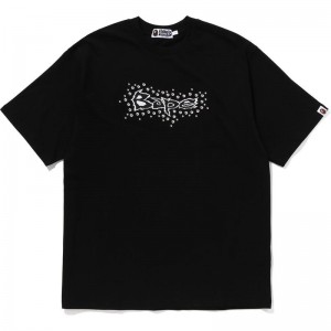 Men Bape Studs Logo Relaxed Fit Tee Cut And Sewn Black USA | PY2812282