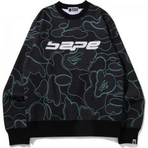 Men Bape Text Code Camo Crewneck Sweatshirts Black USA | UL1113713