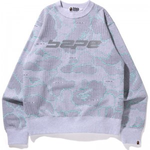 Men Bape Text Code Camo Crewneck Sweatshirts Grey USA | AW1370030