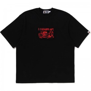 Men Bape Text Graphic Tee Cut And Sewn Black USA | TP5282022