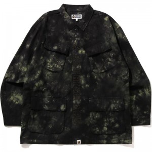 Men Bape Tie Dye Army Jungle Fatigue Shirt Jacket Jackets Black USA | IA7731271