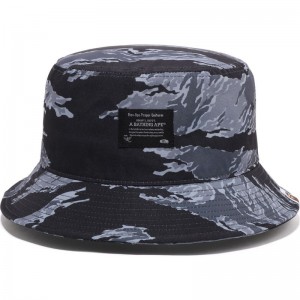 Men Bape Tiger Camo Bucket Hat Caps Black USA | TM7873683