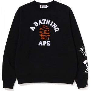 Men Bape Tiger Camo College Relaxed Fit Crewneck Sweatshirts Black USA | AK9888988