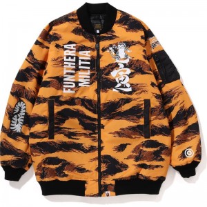 Men Bape Tiger Camo Long Ma-1 Jackets Orange USA | QJ6195215