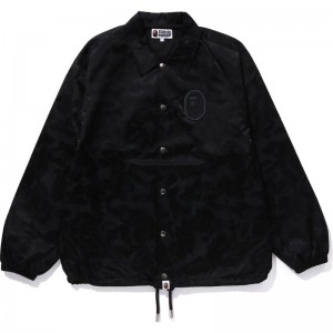 Men Bape Tonal Solid Camo Coach Jacket Jackets Black USA | XJ2658068