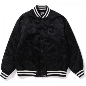 Men Bape Tonal Solid Camo Padded Varsity Jacket Jackets Black USA | DE4384234