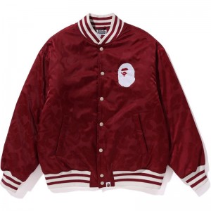 Men Bape Tonal Solid Camo Padded Varsity Jacket Jackets Red USA | VV1858388