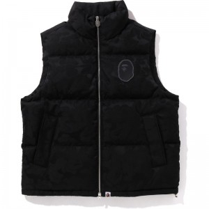 Men Bape Tonal Solid Camo Puffer Down Vest Jackets Black USA | FE9793573