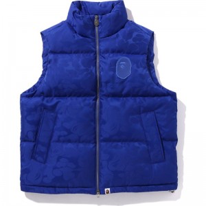 Men Bape Tonal Solid Camo Puffer Down Vest Jackets Blue USA | BT8546256