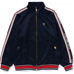 Men Bape Tonal Solid Camo Track Jacket Sweatshirts Navy USA | MJ9159019