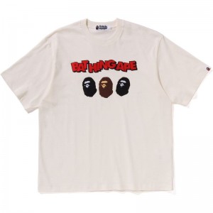 Men Bape Triple Ape Head Relaxed Fit Tee Cut And Sewn White USA | NM1803283