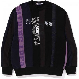 Men Bape Upcycle Crewneck Sweatshirts Black USA | UN9592652