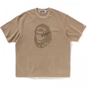 Men Bape Wgm Garment Dyed Relaxed Fit Tee Cut And Sewn Beige USA | YX8919199