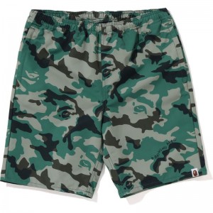 Men Bape Woodland Camo Beach Shorts Shorts Olivedrab USA | CZ0570850