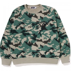 Men Bape Woodland Camo Loose Fit Crewneck Sweatshirts Olivedrab USA | UV5054504