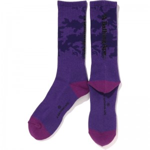 Men Bape Woodland Camo Socks Socks Purple USA | WM5049309