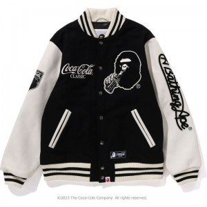 Men Bape X Coca-cola Varsity Jacket Jackets Black USA | PF6745075